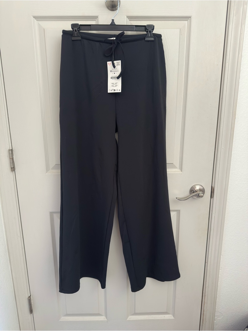 Zara Black Wide-Leg Drawstring Trousers